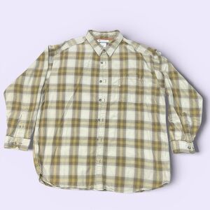 Columbia Tan and Gold Plaid Casual Shirt